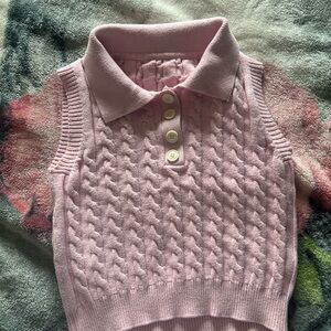 💗Pink Cable Knit Sleeveless Polo Top💗